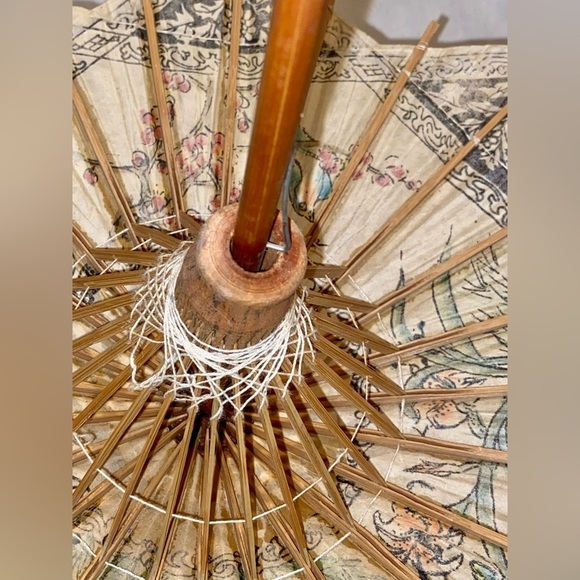 3/75$ Authentic Vintage handmade Small Asian Art paper wood shaft umbrella‎ - Picture 9 of 12